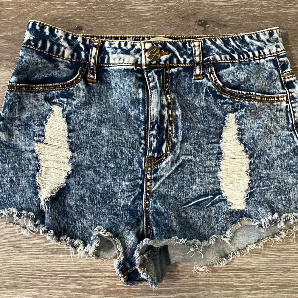 Acid wash denim shorts
